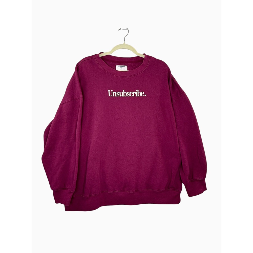 Old Navy SoComfy Unsubscribe Graphic Tunic Sweatshirt Size L Berry Crewneck